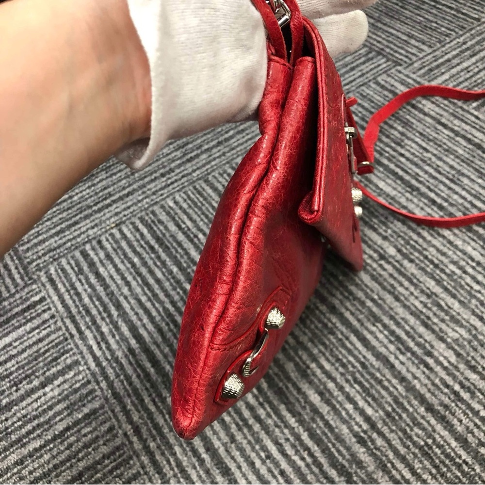 Balenciaga Rouge Cardinal Lambskin Leather Silver Envelope Clutch. - Picture 9 of 16